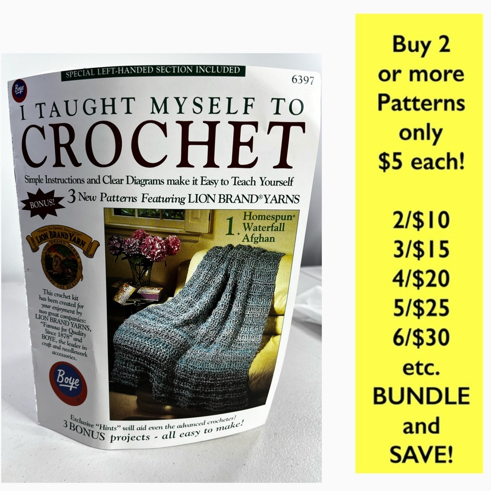 I TAUGHT MYSELF TO CROCHET BY BOYE #6397 SOFTCOVER BOOK 32 PAGES 1987  EDITION